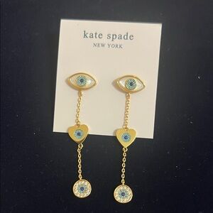 kate spade gold-tone eye, heart & crystal drop earrings with blue accents